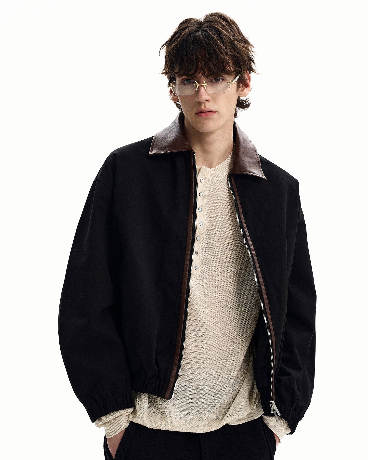 Cotton Twill Zip Harrington Jacket