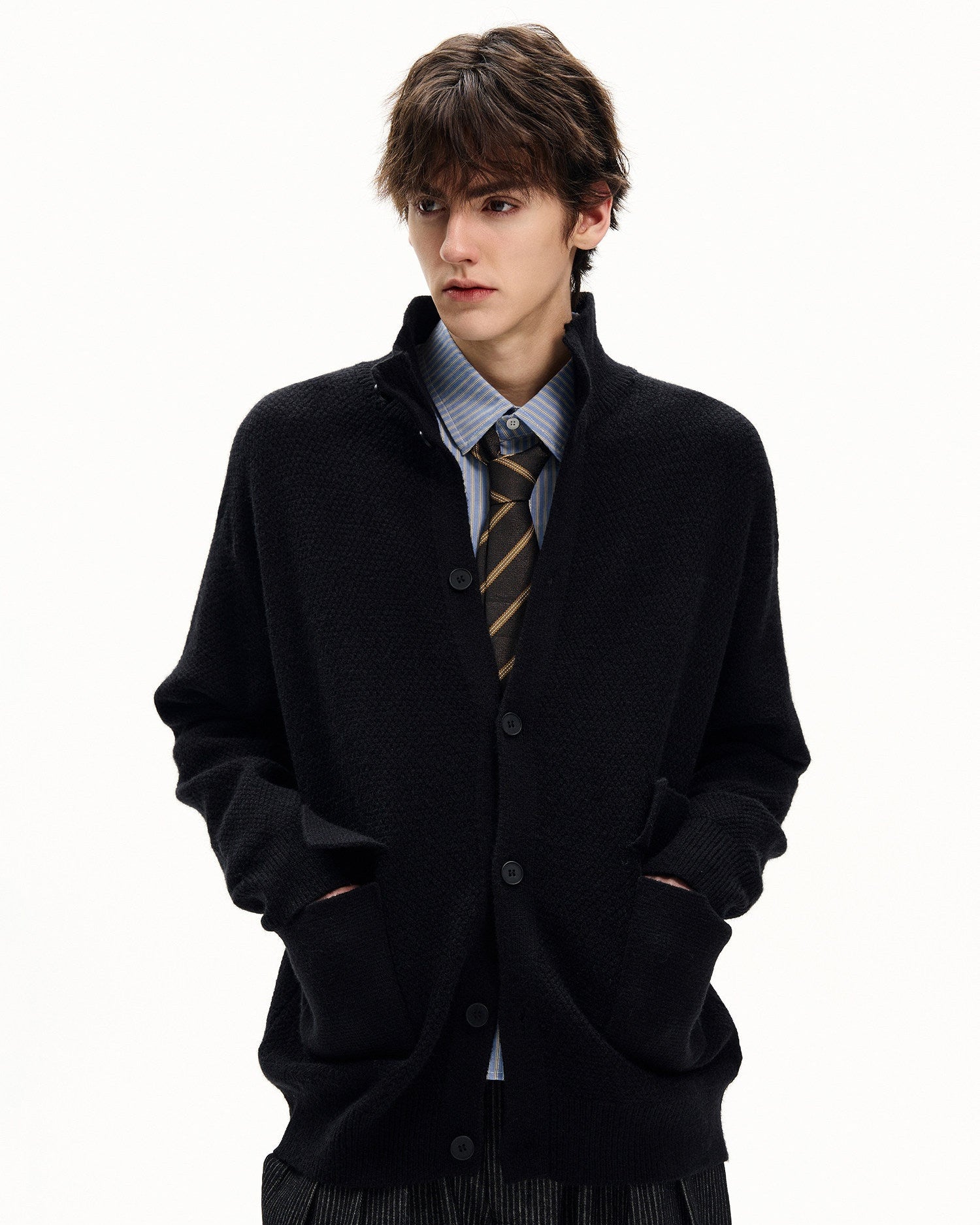 Textured Knit Wool Blend Cardigan