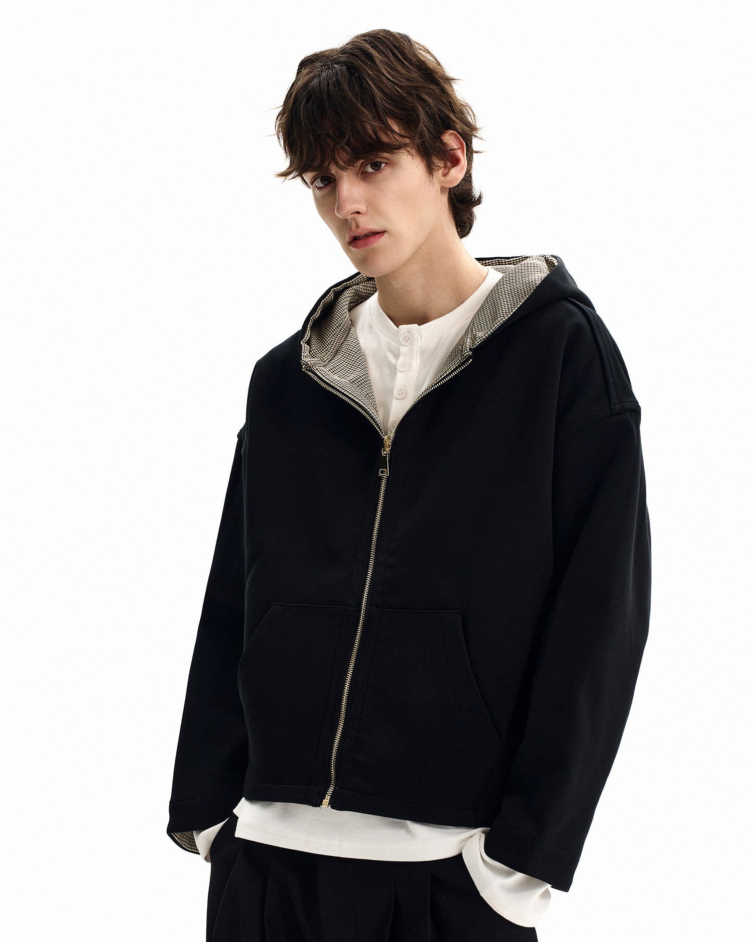 Reversible Houndstooth Zip Hoodie