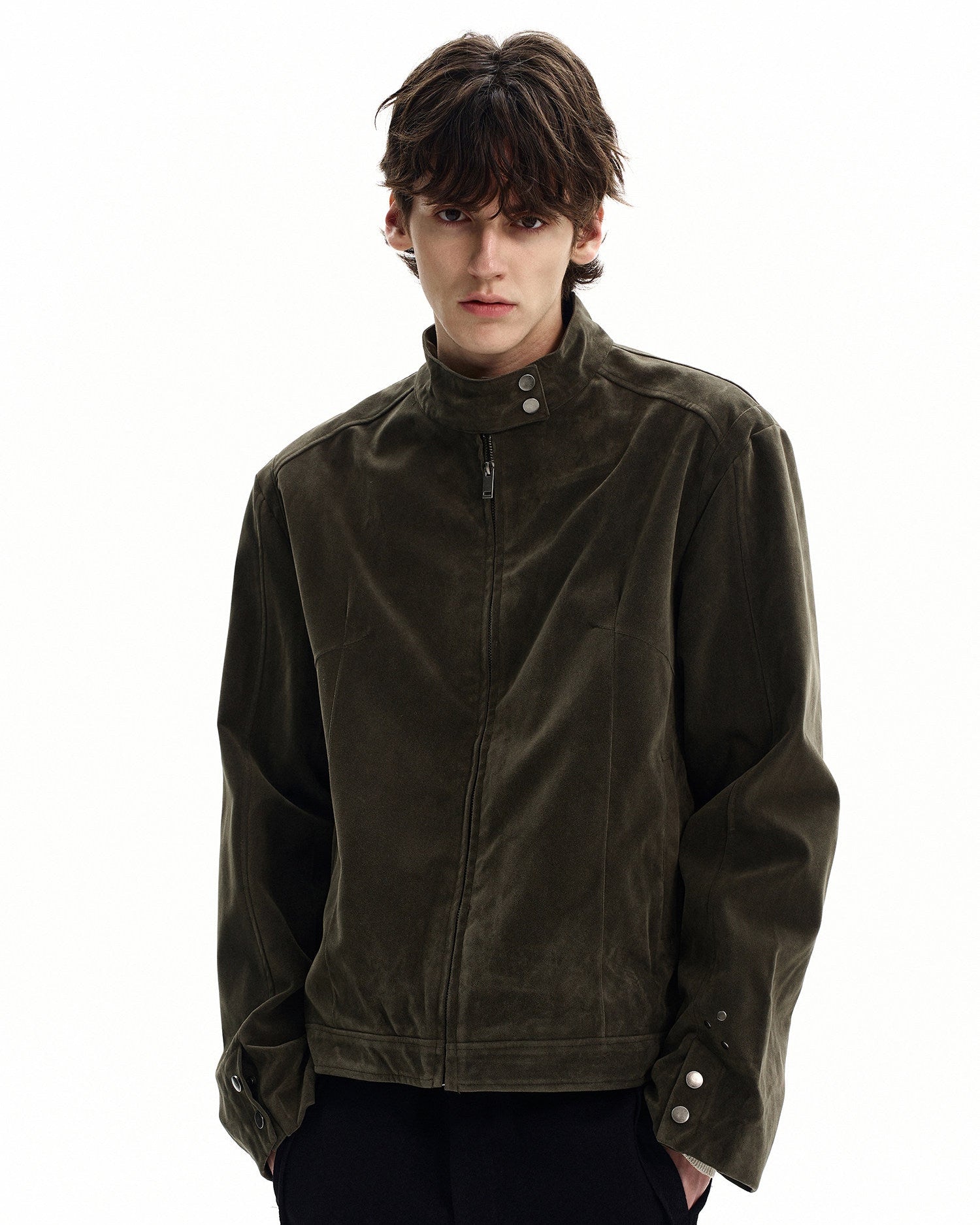 Suede Stand Collar Zip Jacket