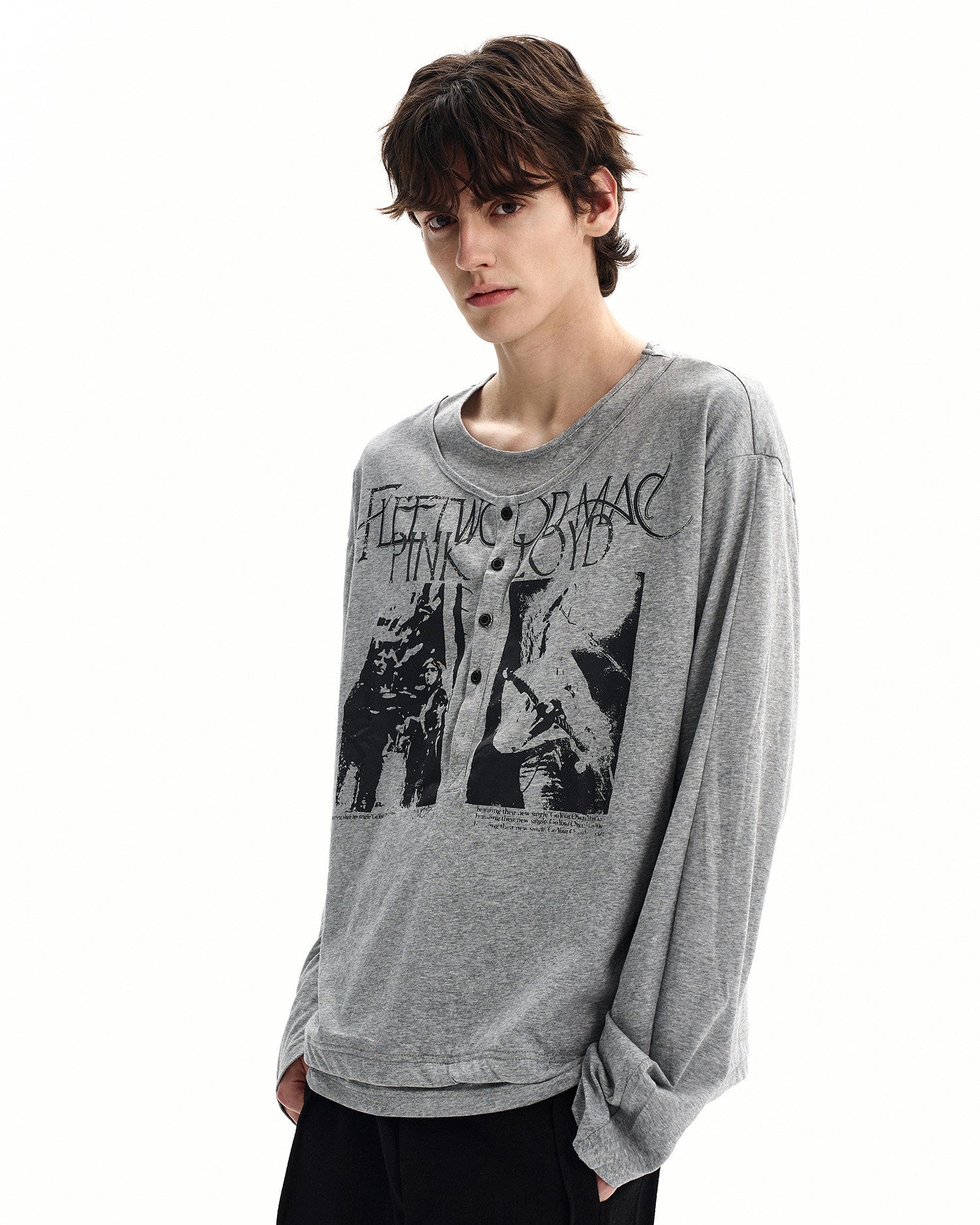 Cotton Graphic Henley Long Sleeve Tee