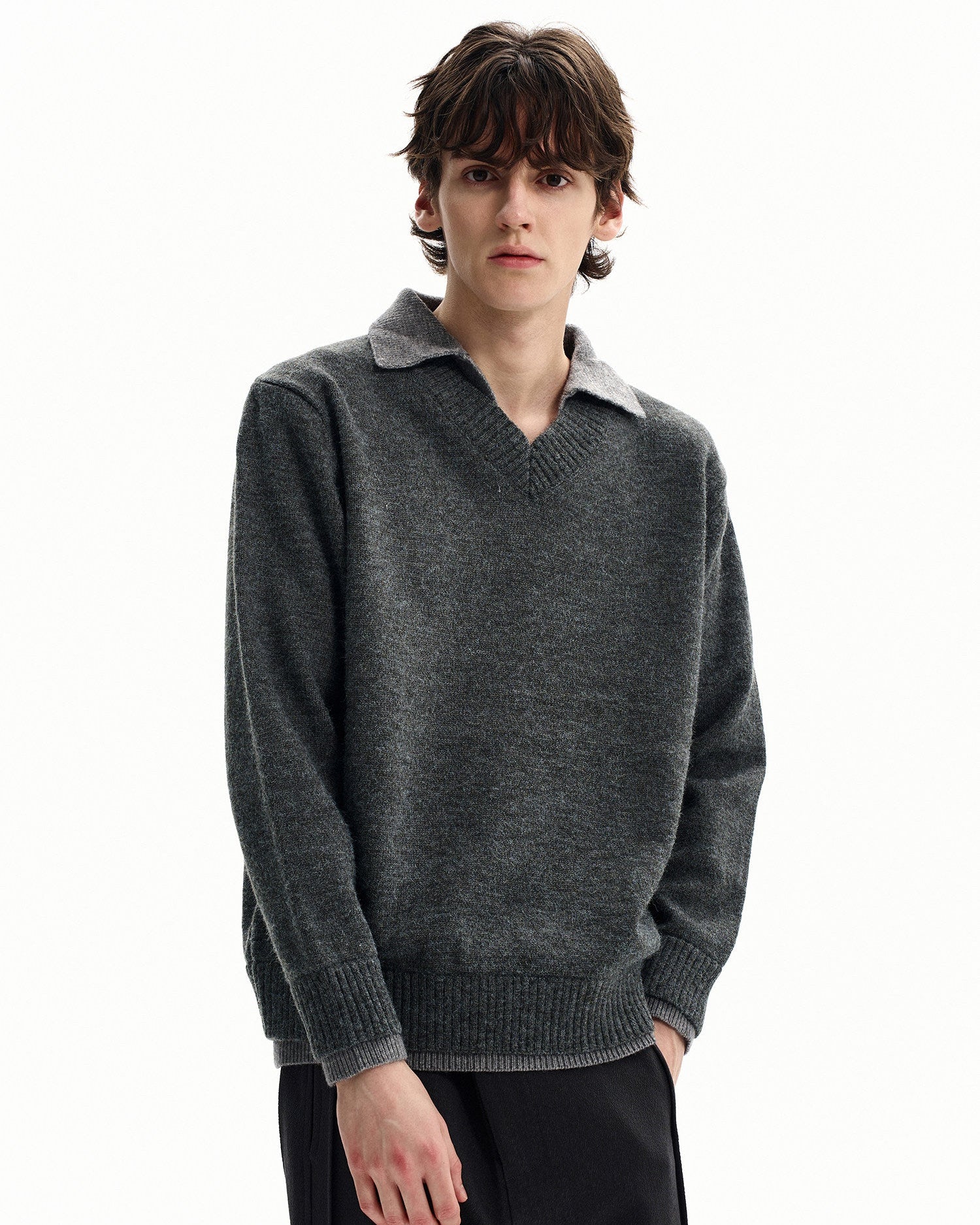 Merino Blend Knit Polo Sweater