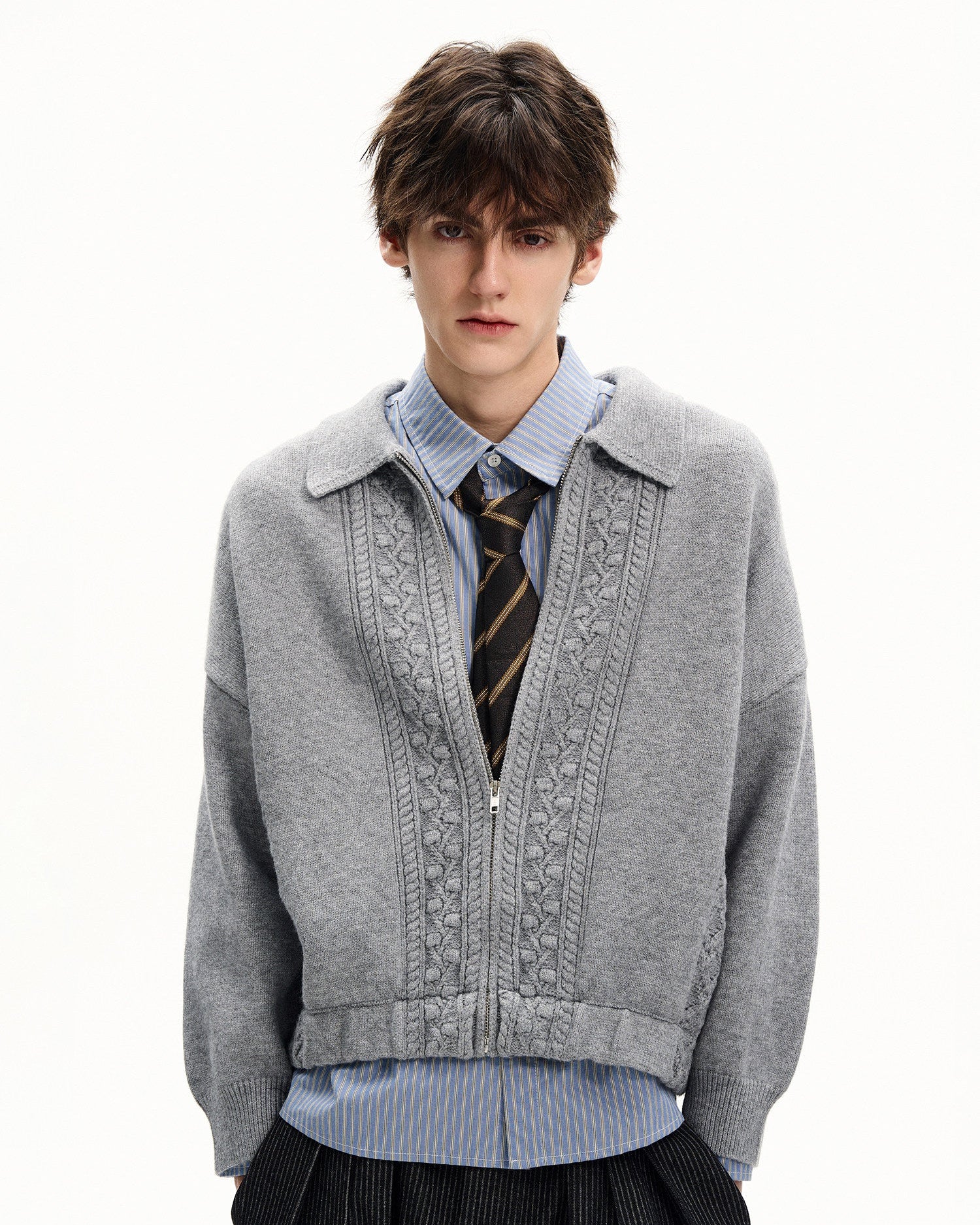 Cable Knit Zip Wool Cardigan