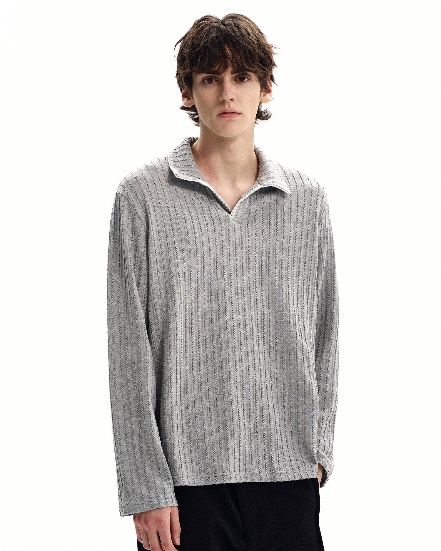 Textured Rib Knit Polo Top