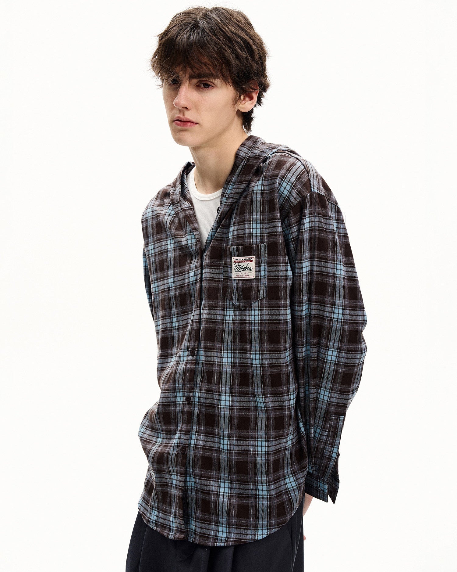 Plaid Cotton Hooded Shirt