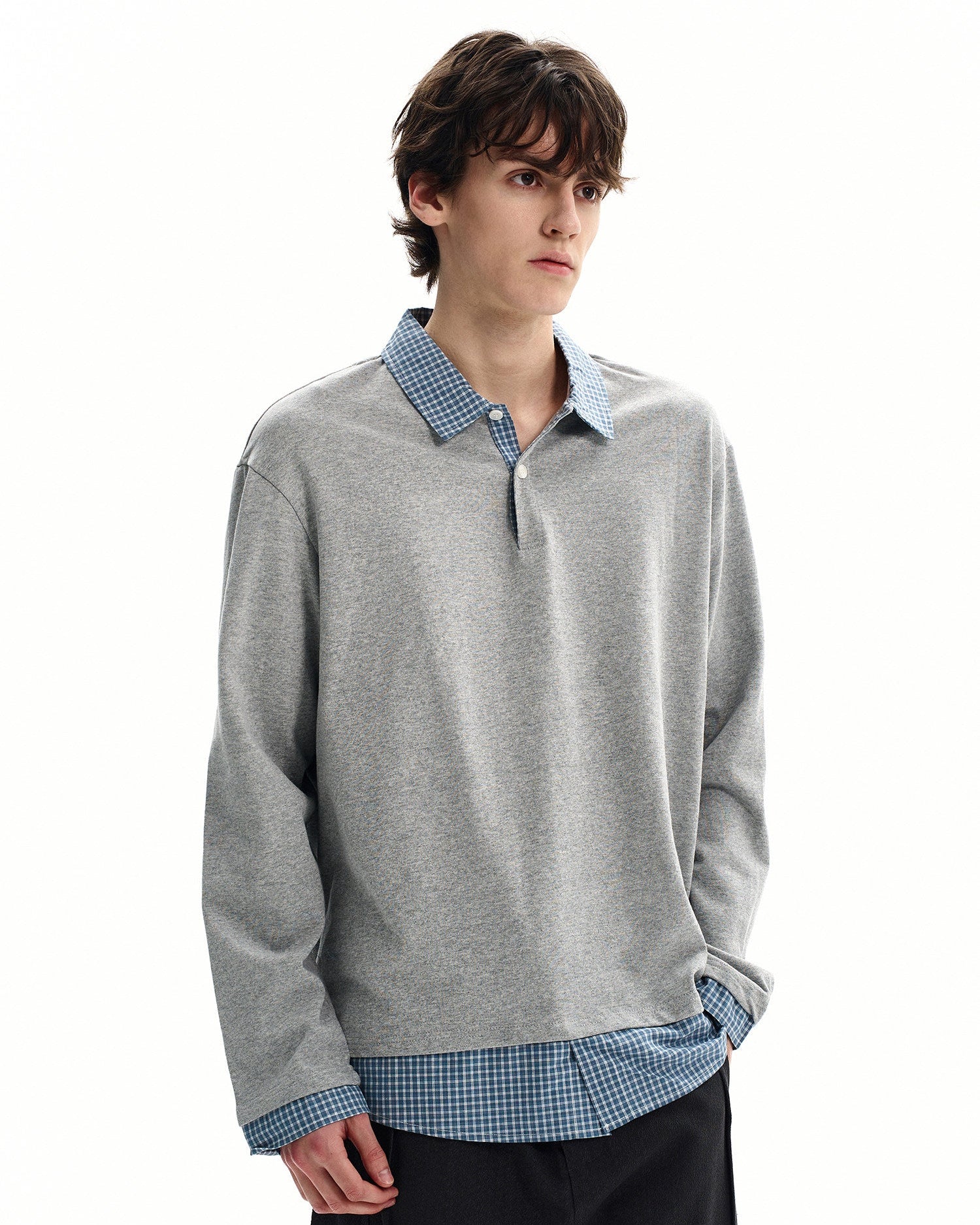 Cotton Blend Layered Polo Sweatshirt