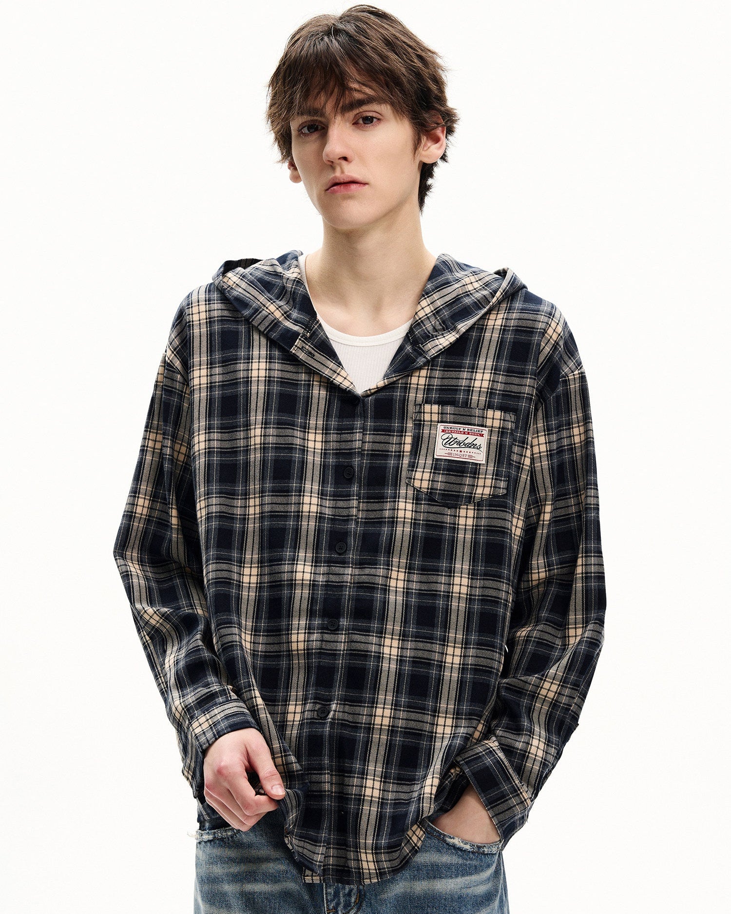 Plaid Cotton Hooded Flannel Cardigan