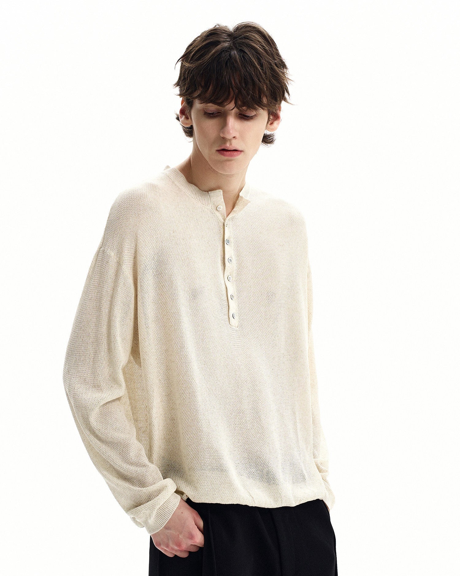 Soft Marl Cotton Henley Knit