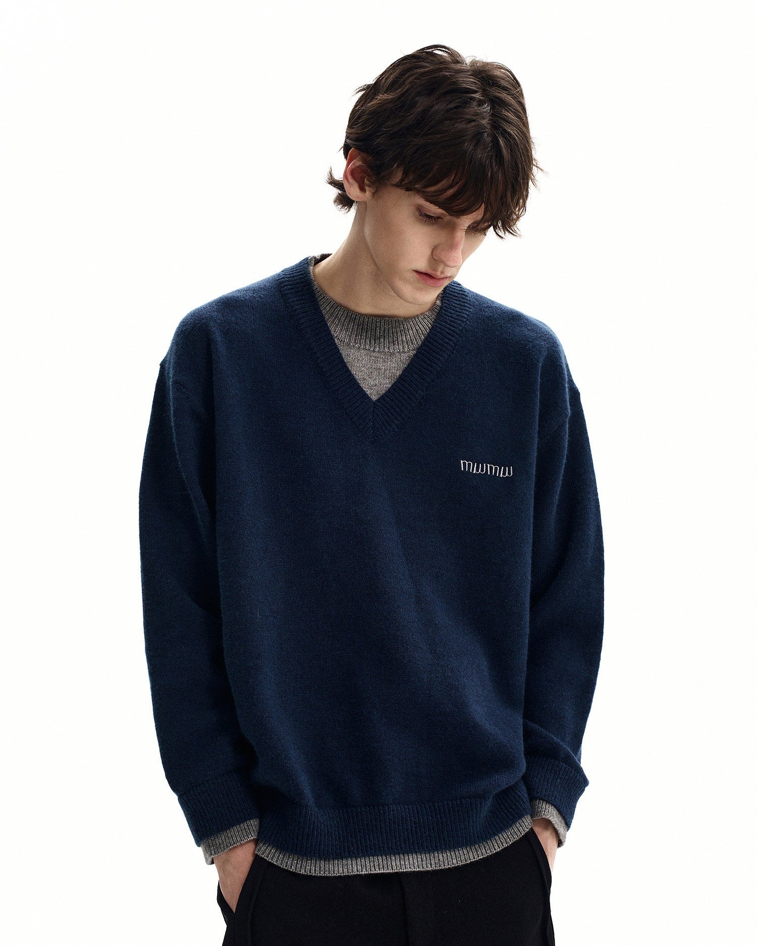 Solid Knit V-Neck Sweater