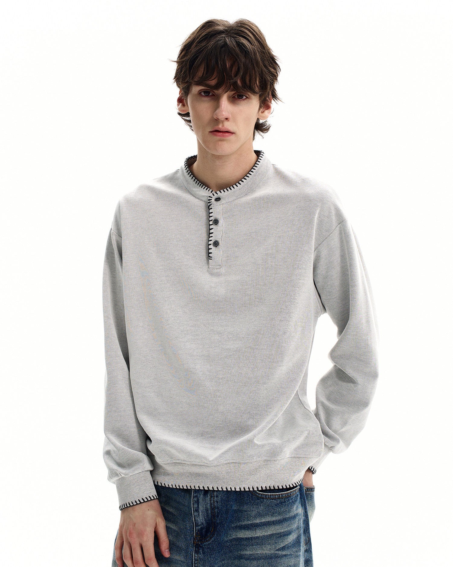 Cotton Ribbed Henley Top