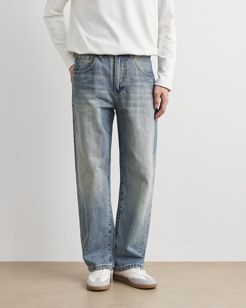 Stonewashed Straight-Leg Denim Jeans