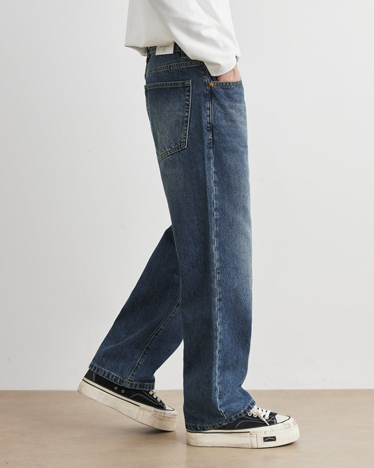Vintage Wash Wide-Leg Denim Jeans