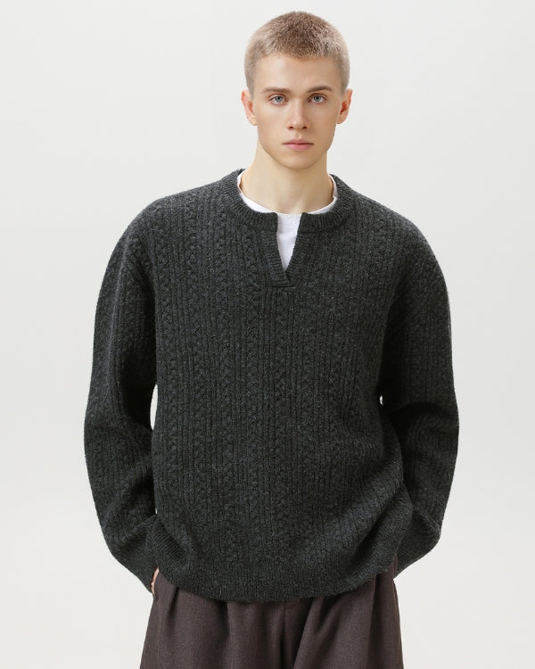 Cable Knit Notch Neck Sweater