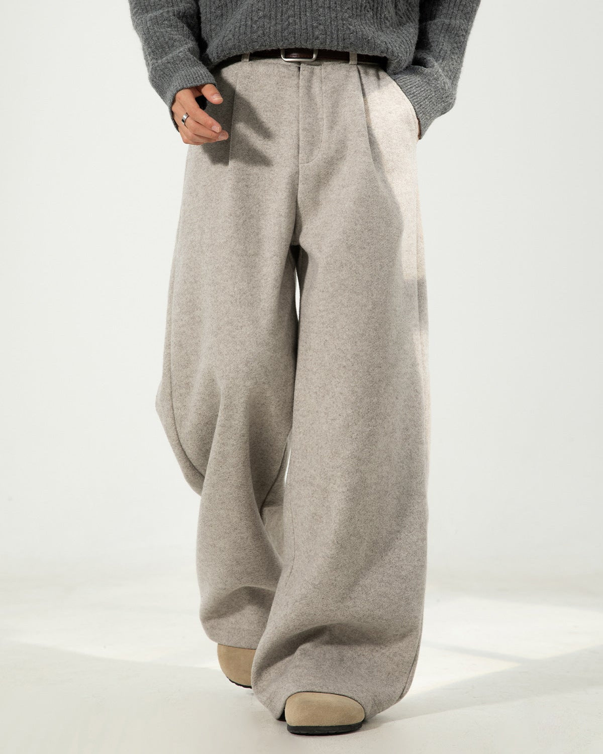 Wool Blend Wide-Leg Trousers