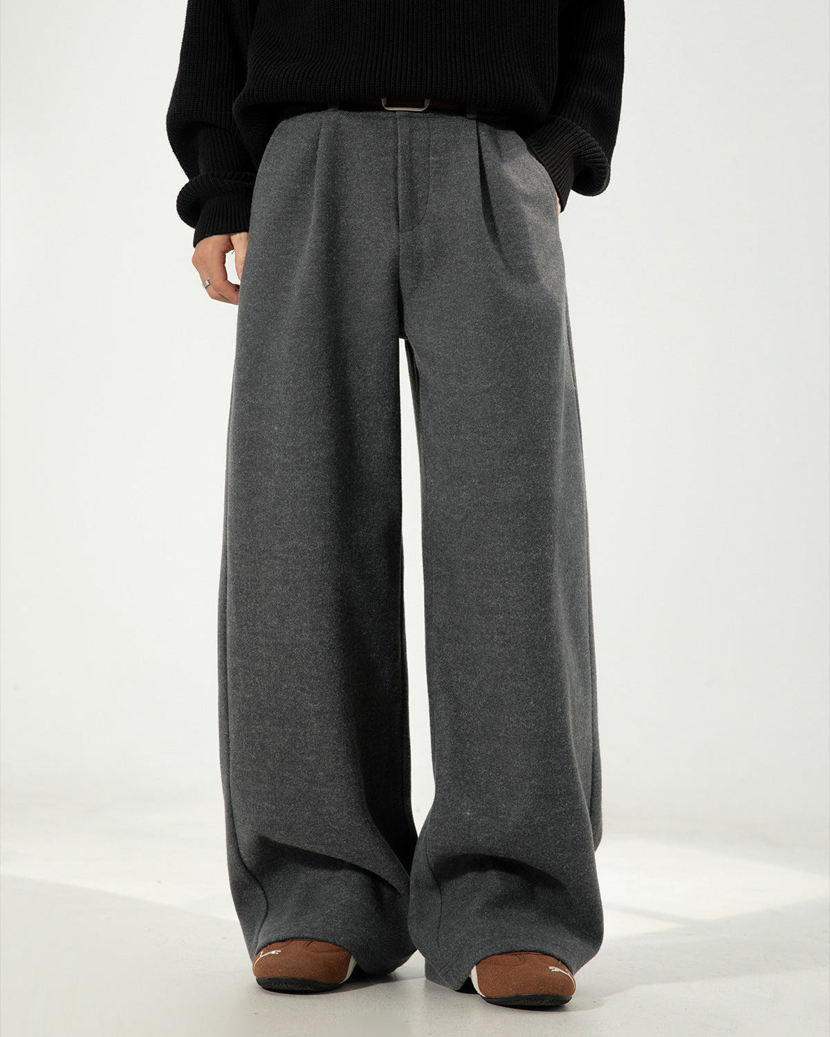 Wool Blend Wide-Leg Trousers