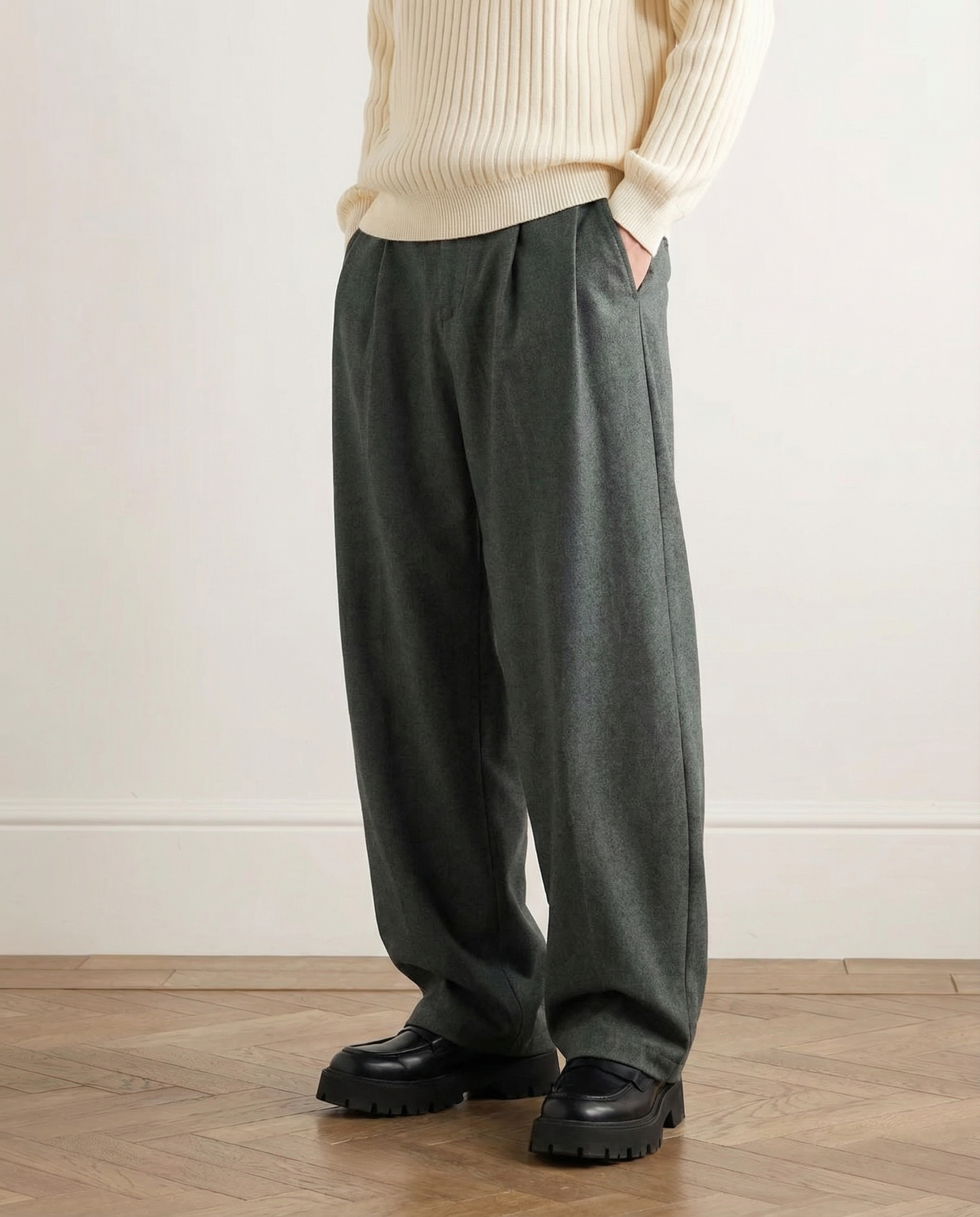 Wool-Blend Wide-Leg Trousers
