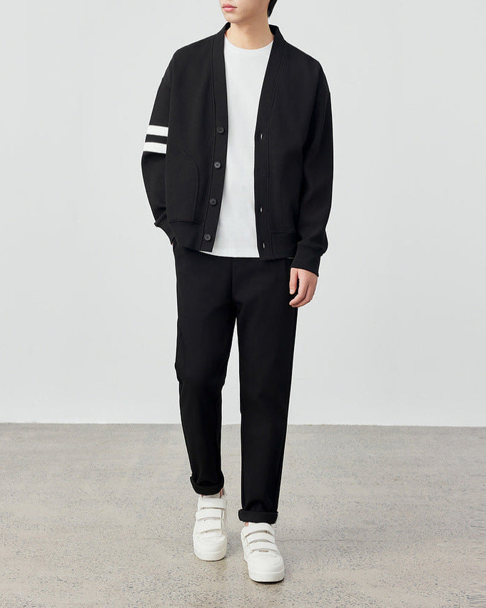 Twill Texture Striped Contrast Cardigan