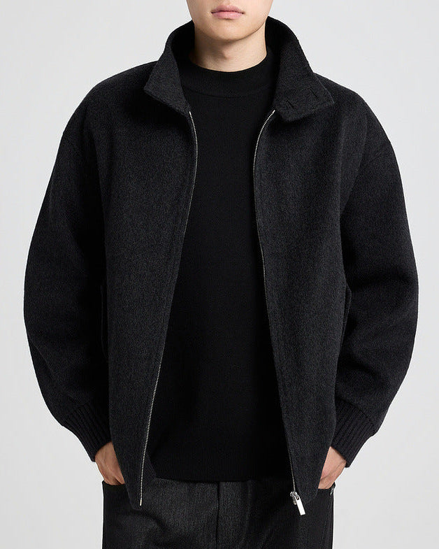 The Brantley Wool-Blend Harrington Jacket with Structured Stand Collar