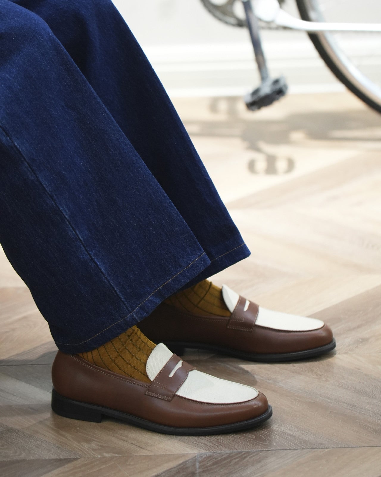 Genuine Leather Two-Tone Penny Loafers