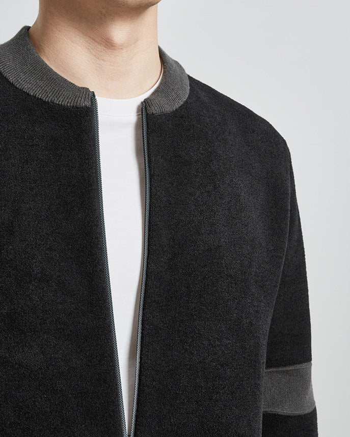 The Mo Maike Contrast Color Baseball Collar Knitted Jacket