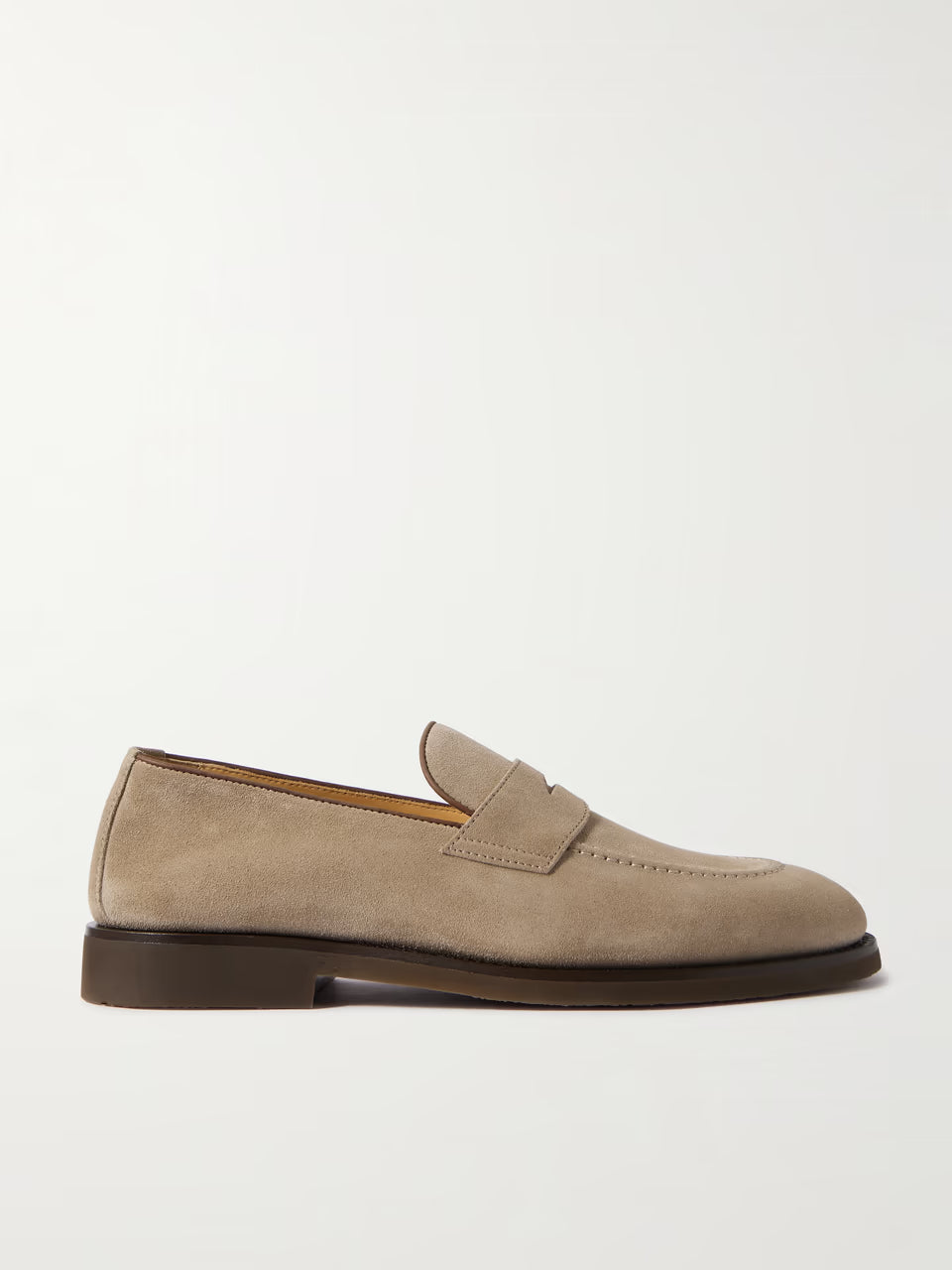 Leather-Trimmed Suede Penny Loafers - caramel