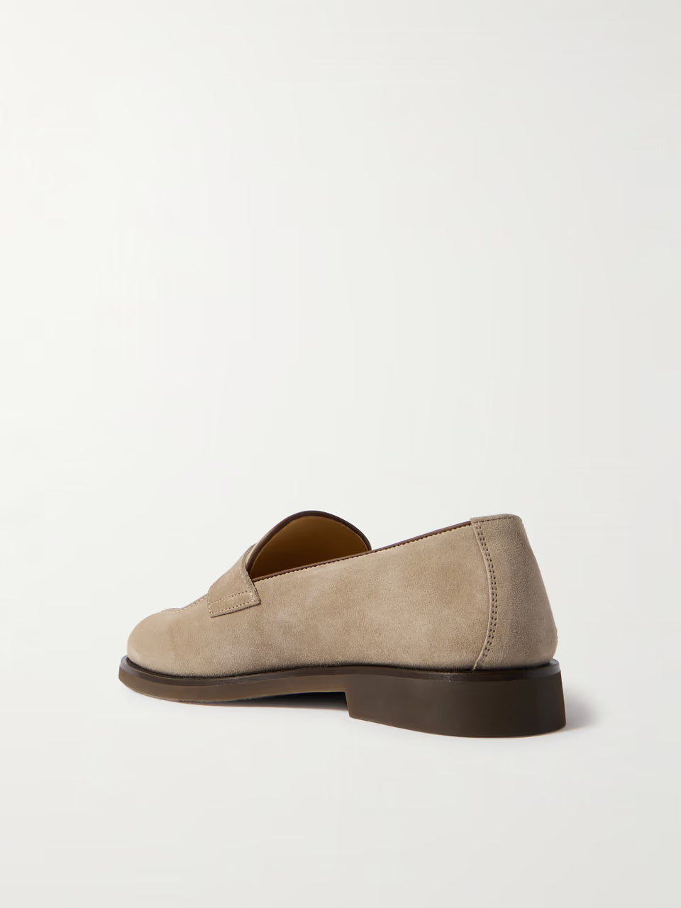 Leather-Trimmed Suede Penny Loafers - caramel