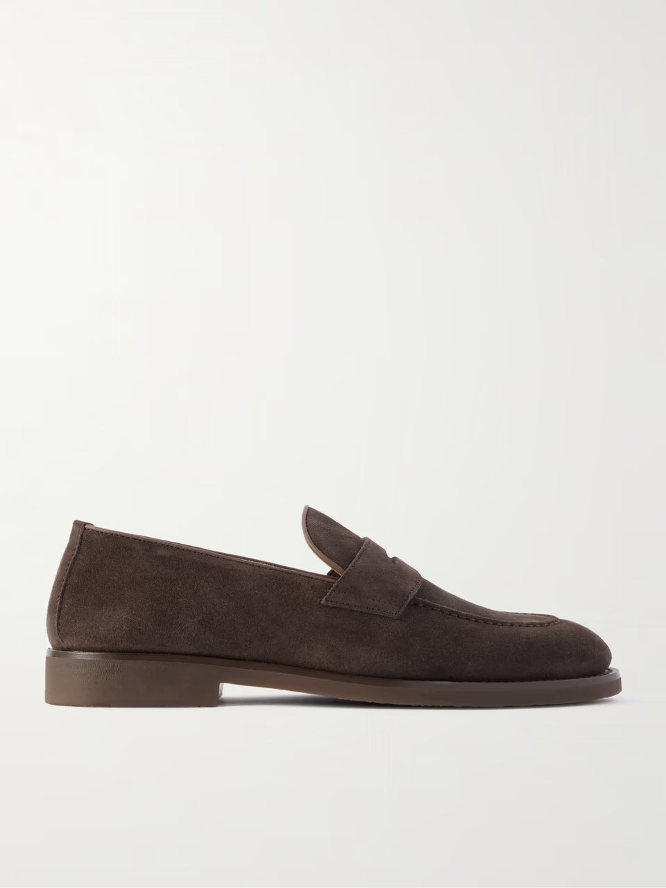 Leather-Trimmed Suede Penny Loafers - brown