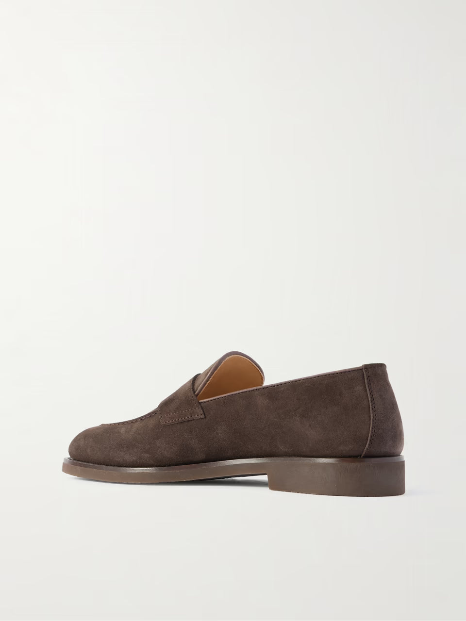 Leather-Trimmed Suede Penny Loafers - brown