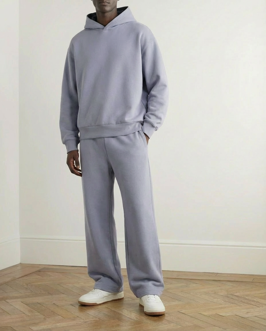 2-piece Wide Loose Fit Hoodie and Joggers Set - Light Blue