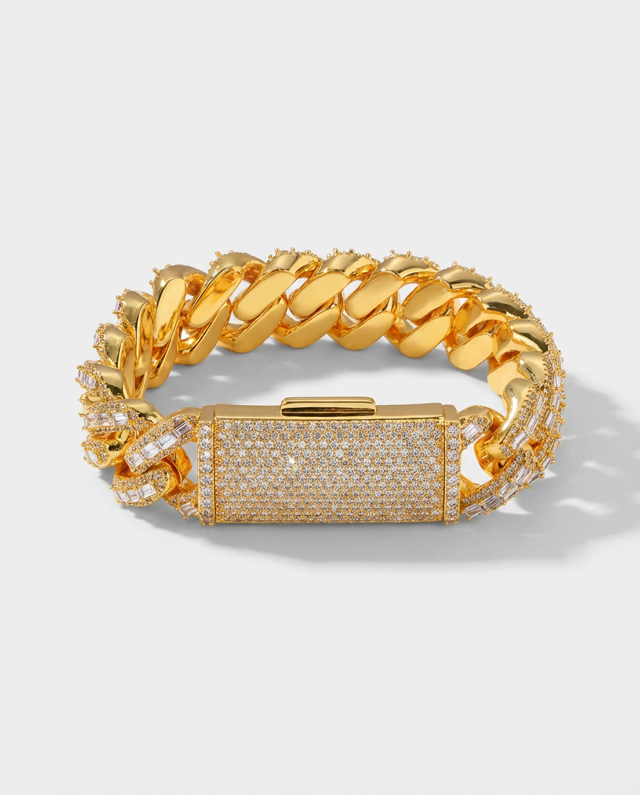 Fully Iced Lock Cuban Bracelet