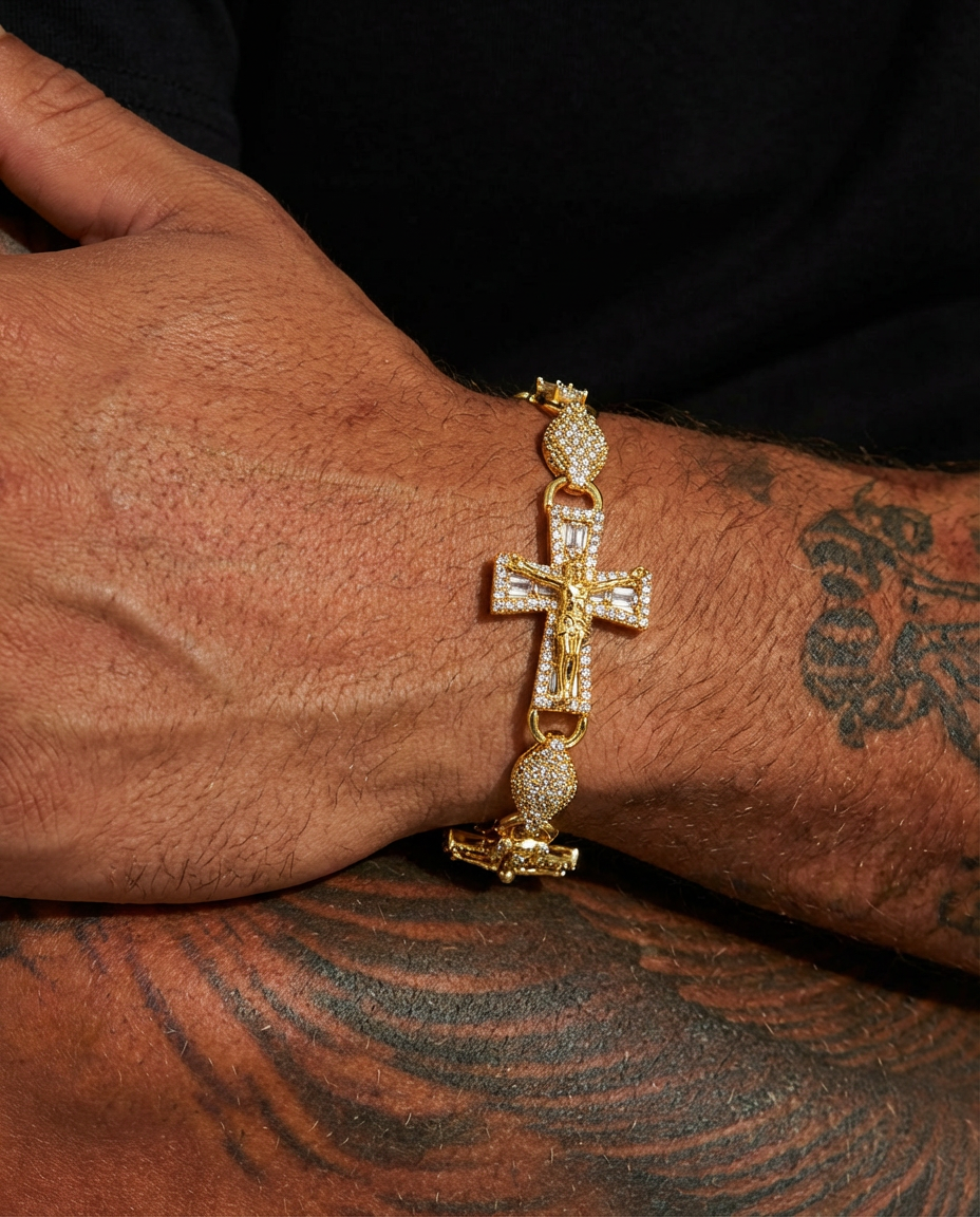 Iced Crucifix Link Bracelet