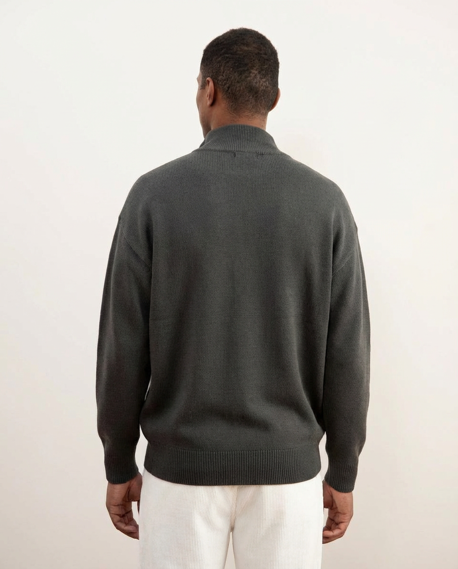 Carbon Grey Merino Wool Half-Zip Sweater