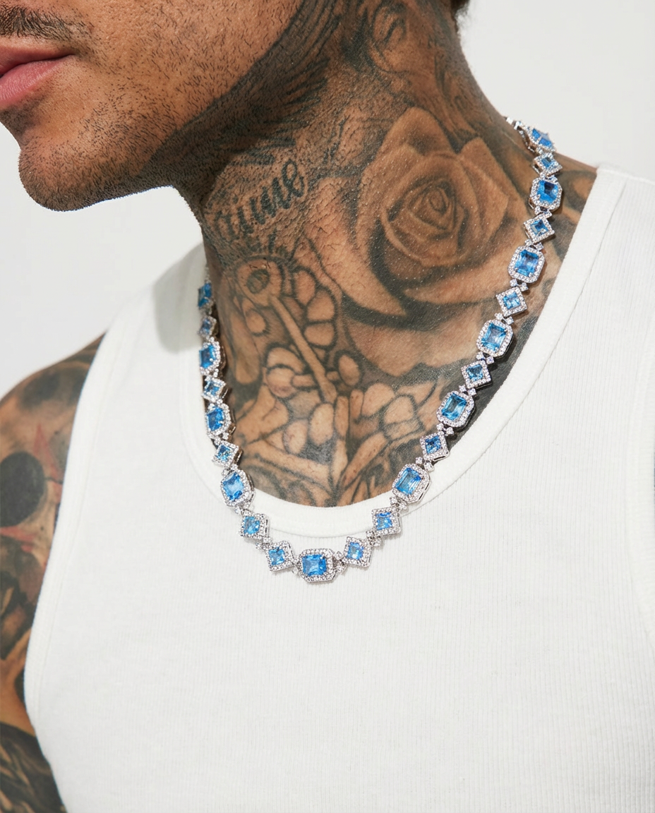 Blue Ice Halo Tennis Necklace