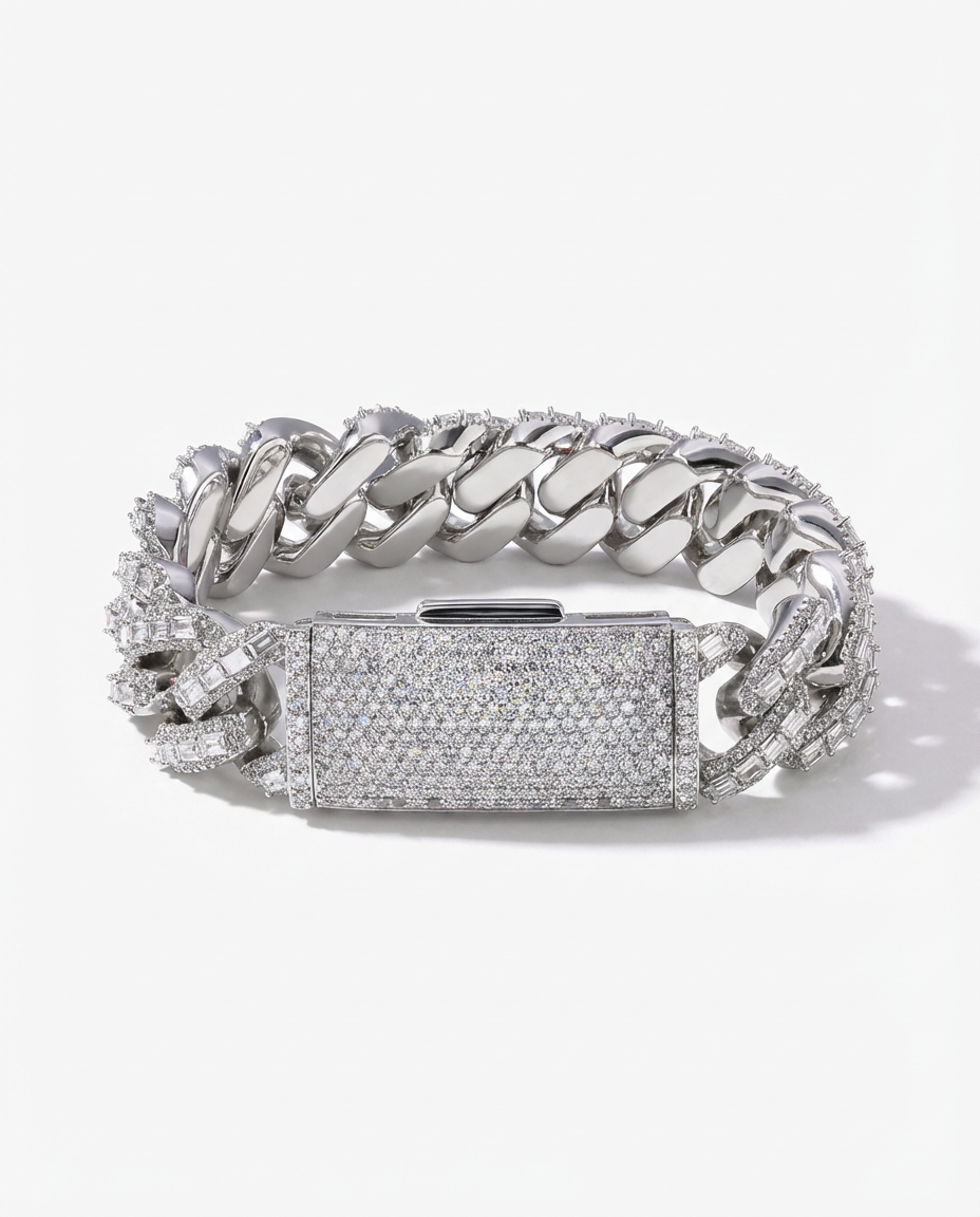Fully Iced Lock Cuban Bracelet