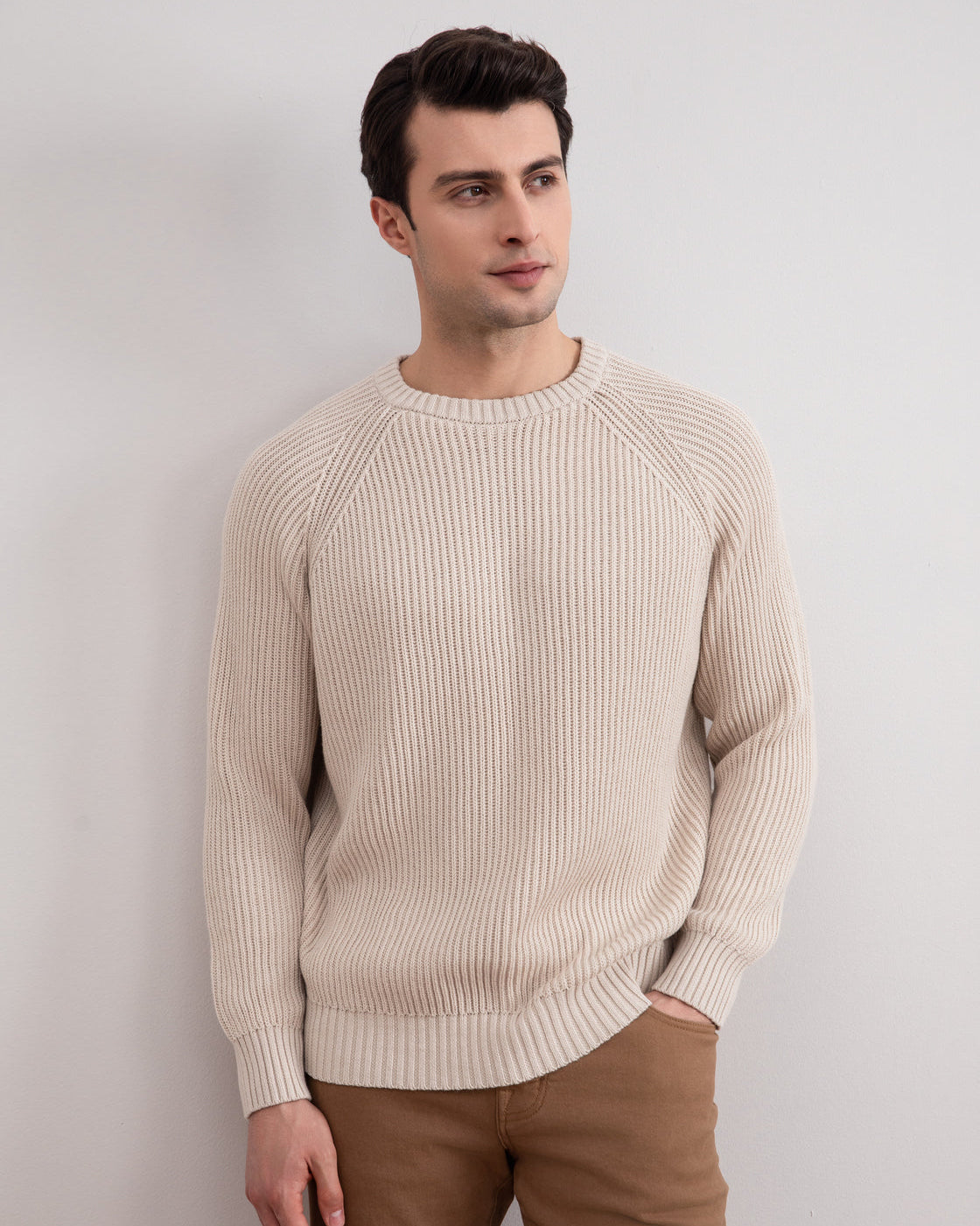 Beige engelsk Rib Crewneck