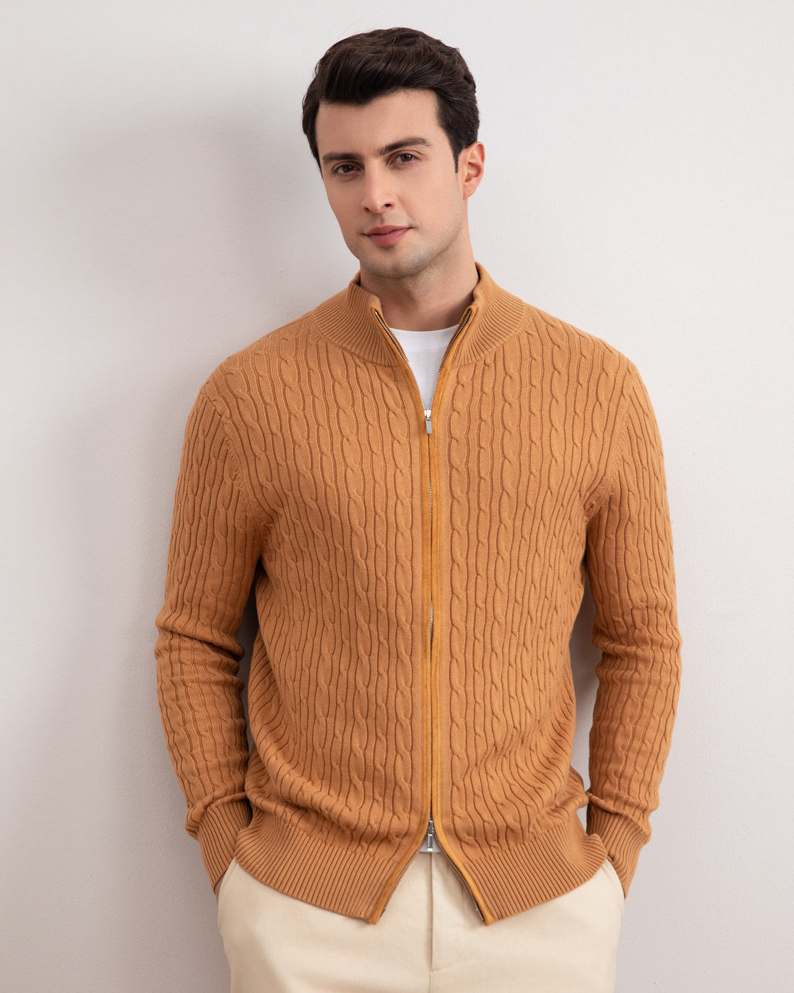 Sienna kabelstrikket sweater med lynlås