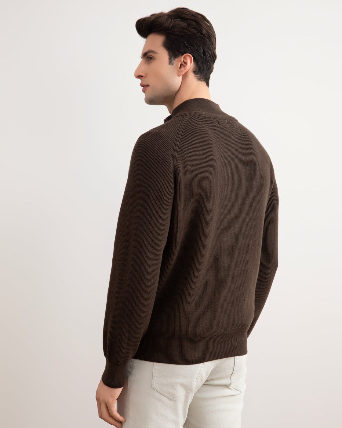 Brun engelsk rib cardigan med fuld lynlås