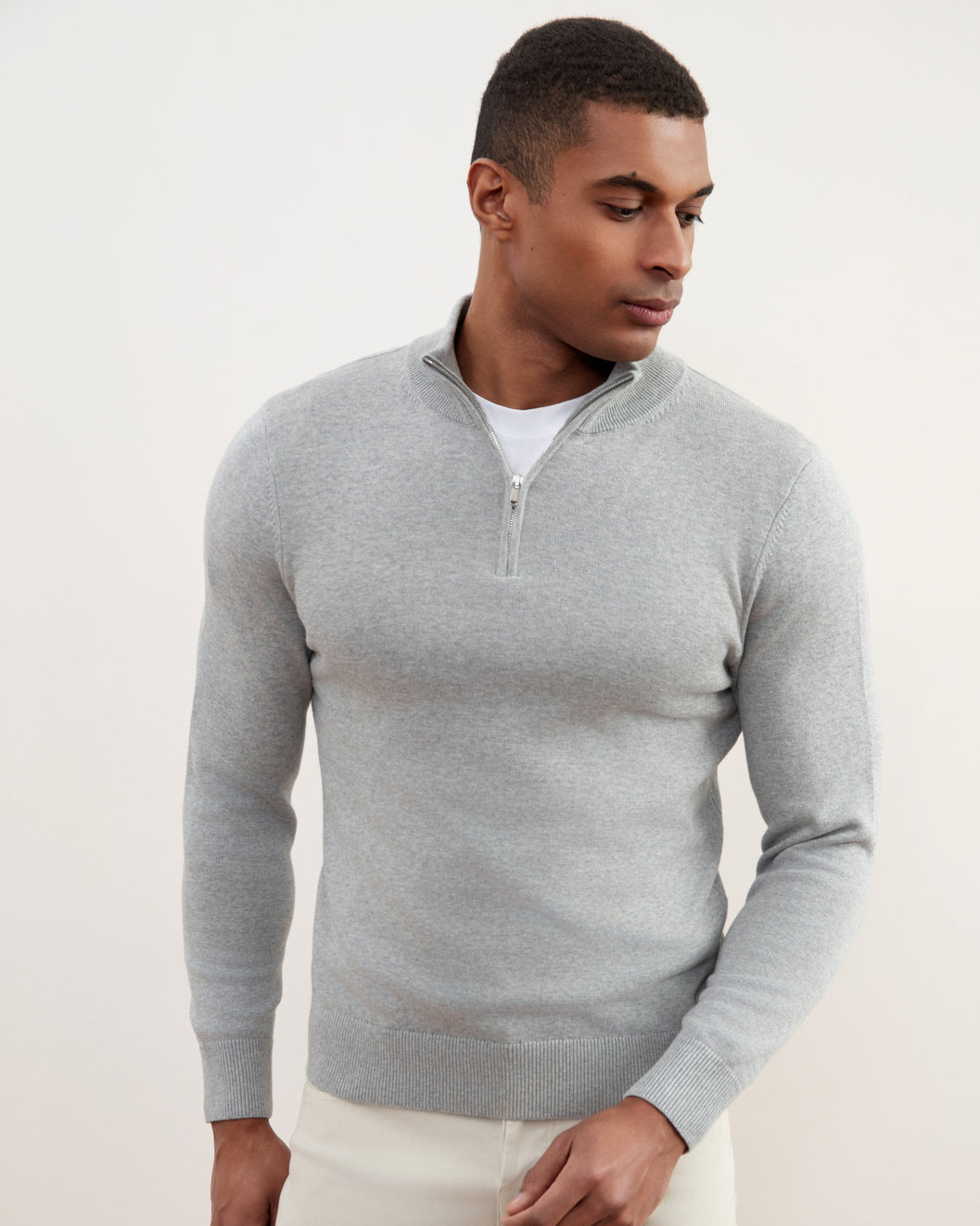 Grå melange sweater med halv lynlås