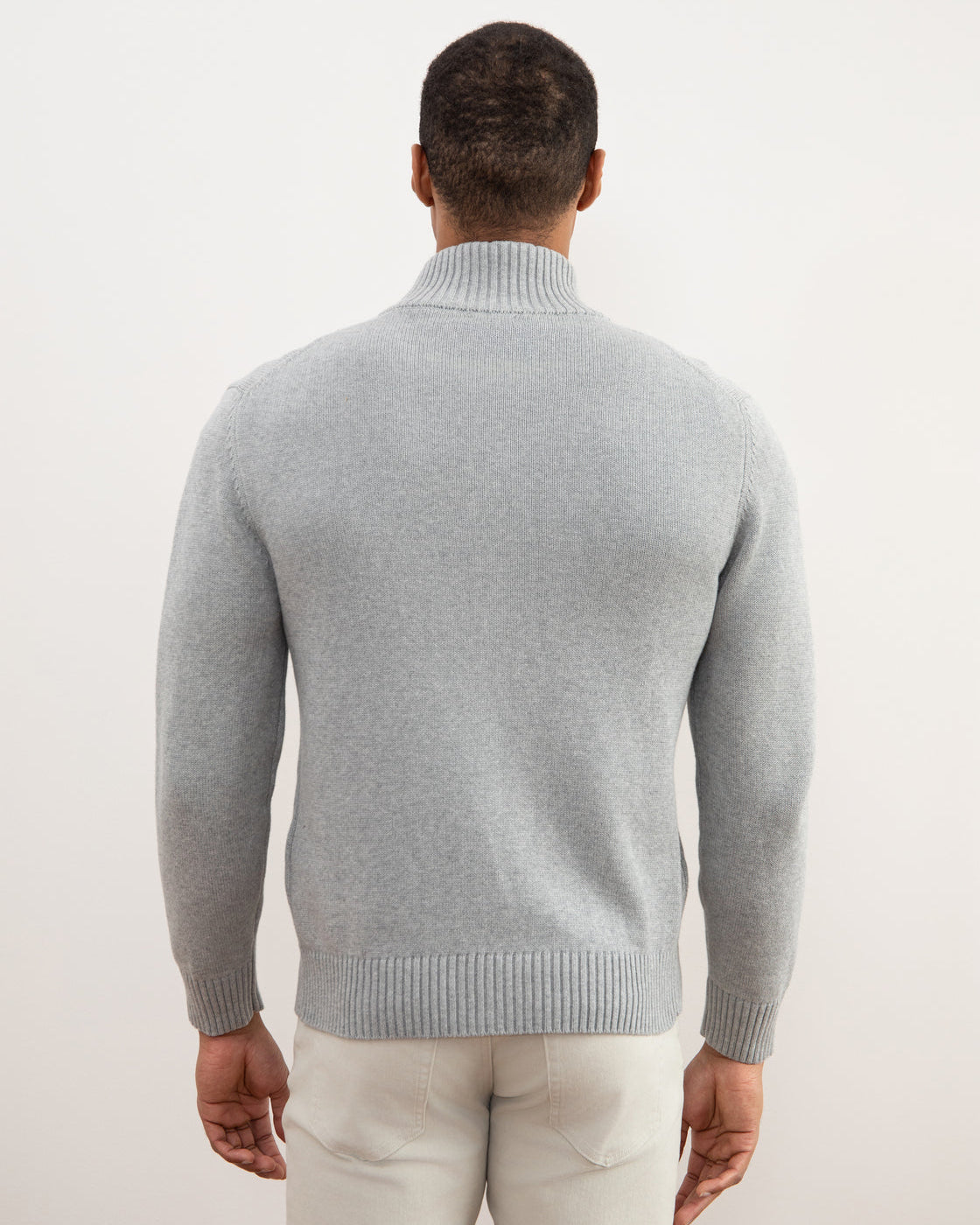 Grå meleret ribbet sweater med lynlås