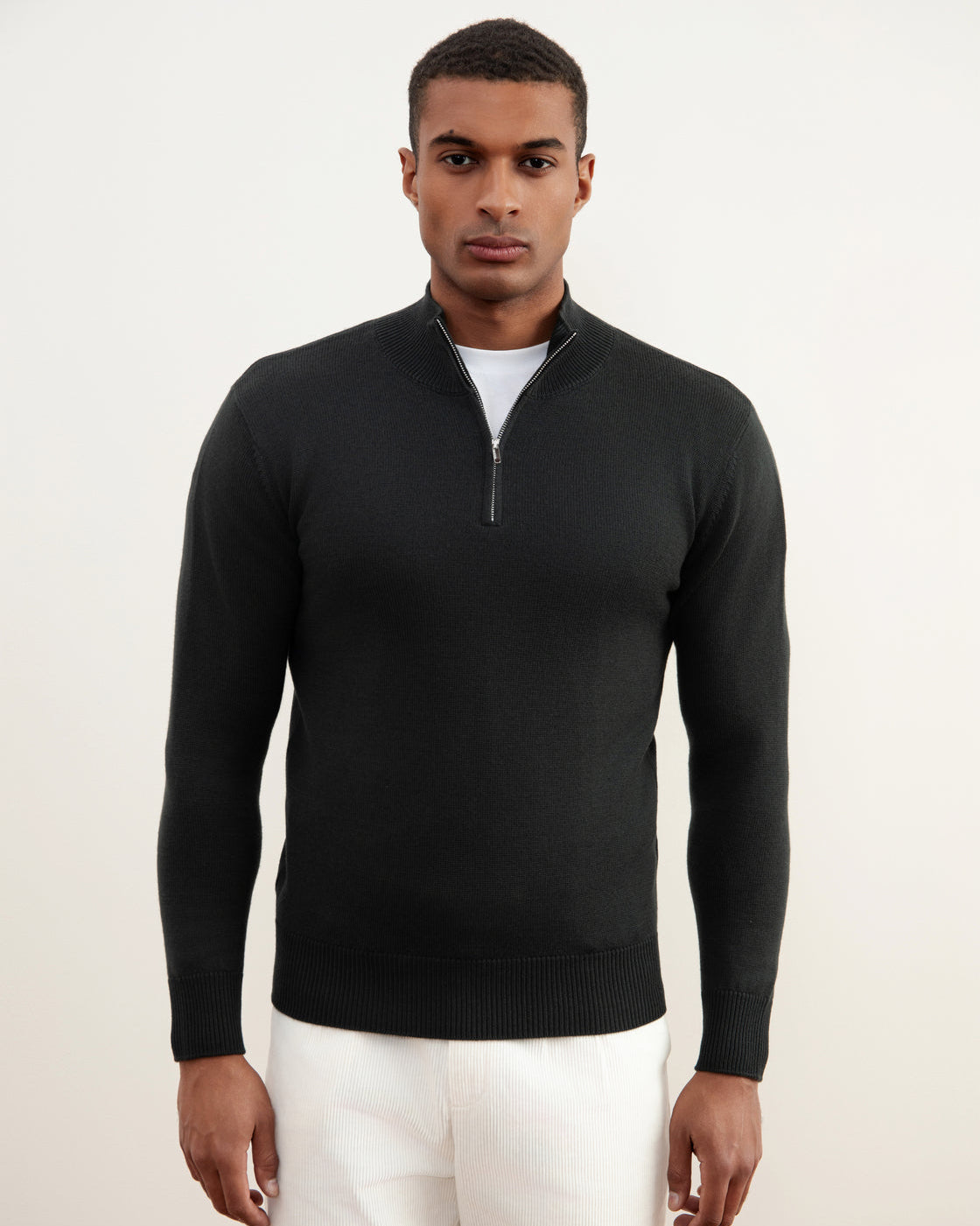 Mørkegrå merinould-sweater med halv lynlås