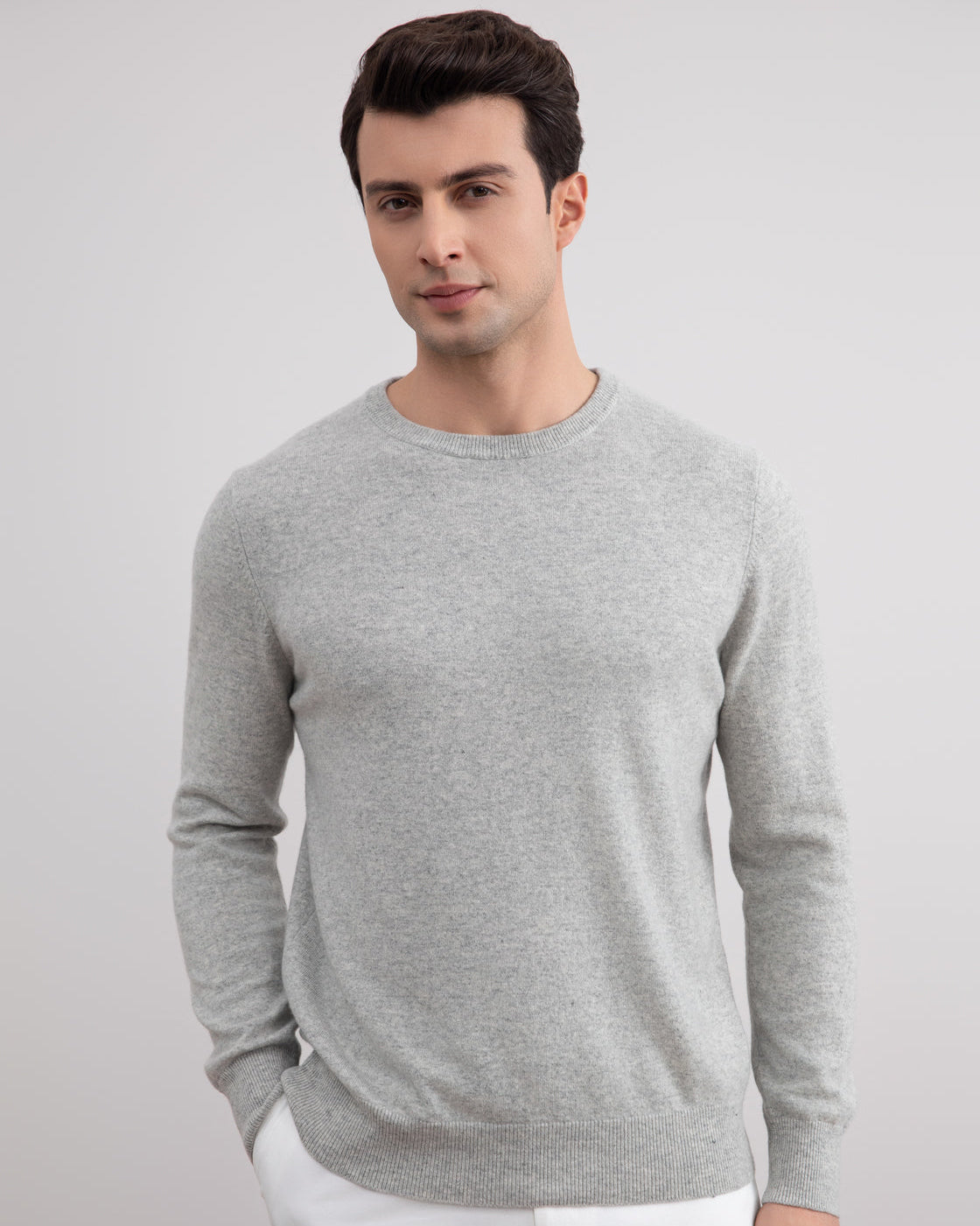 Grå melange letvægts crewneck-sweater