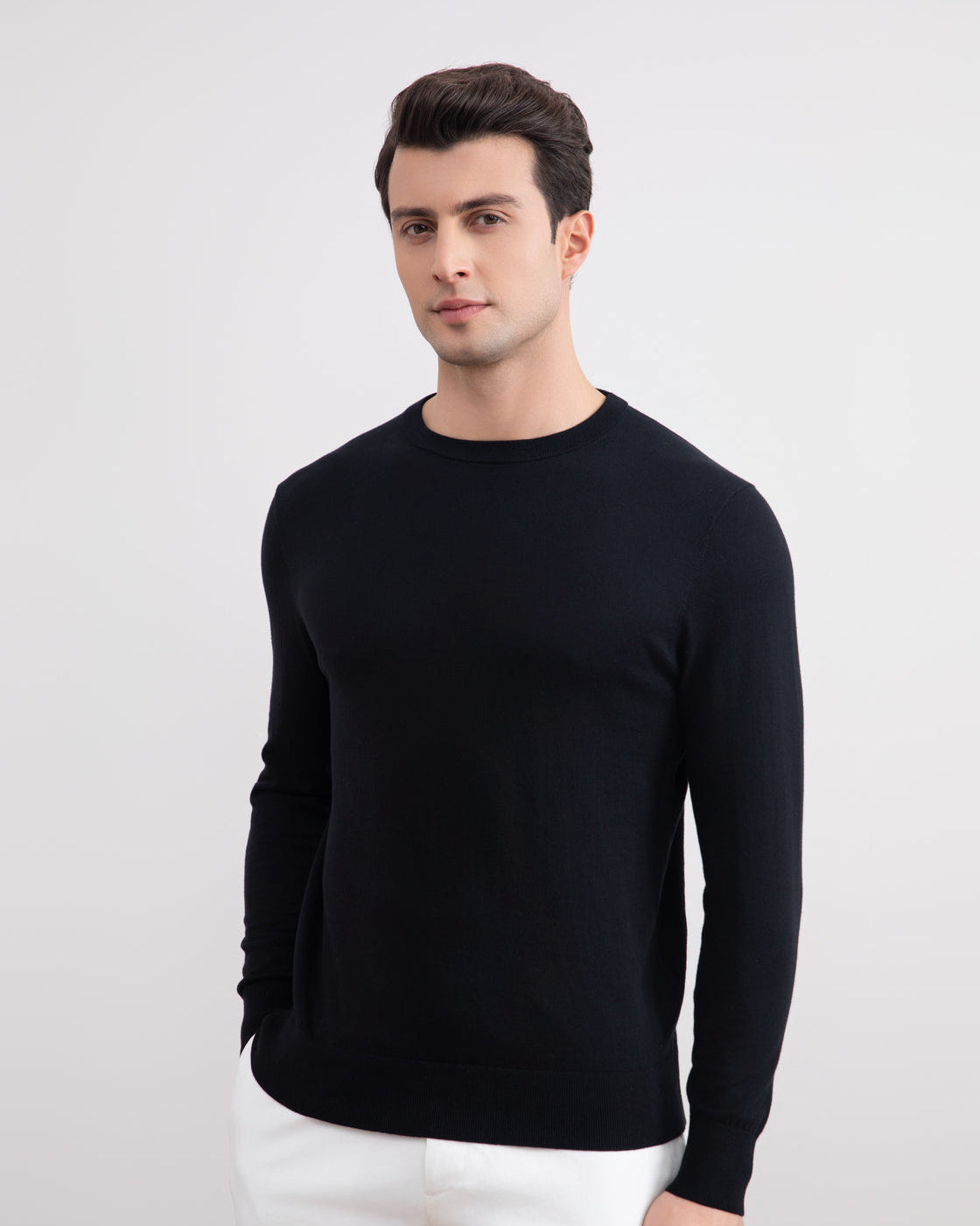 Sort letvægts crewneck-sweater