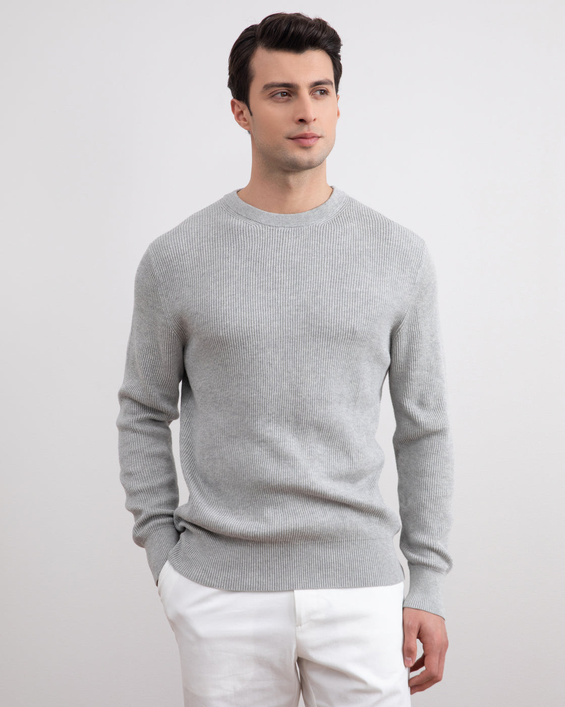 Grå Mélange Crewneck Malfilé English Rib Sweater