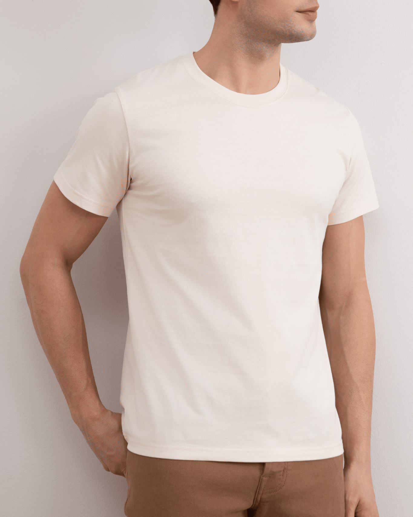 Beige Slim fit T-shirt med rund hals