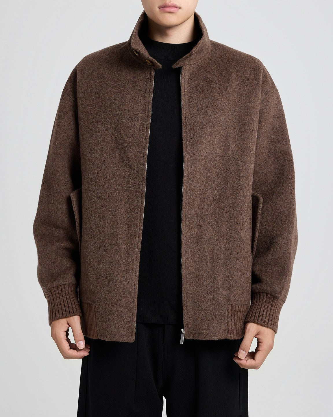 The Brantley Wool-Blend Harrington Jacket med struktureret standkrave