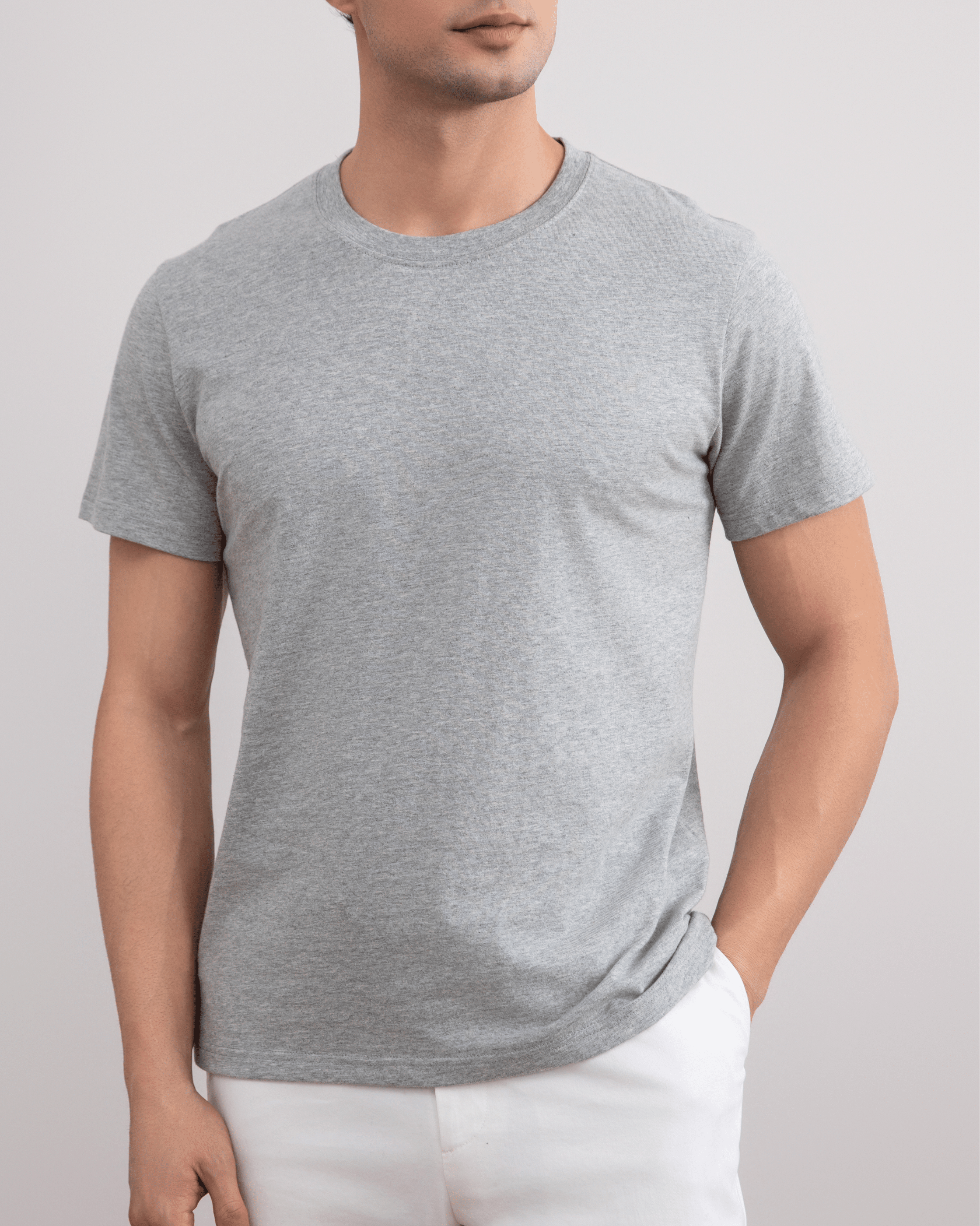 Grå Mélange Slim fit T-shirt med rund hals