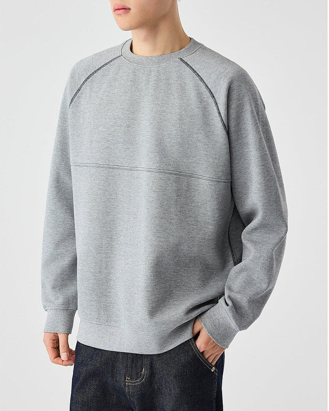 The Mo Maike 2025 Strukturierter Pullover mit geteiltem Kontrast und Rundhalsausschnitt