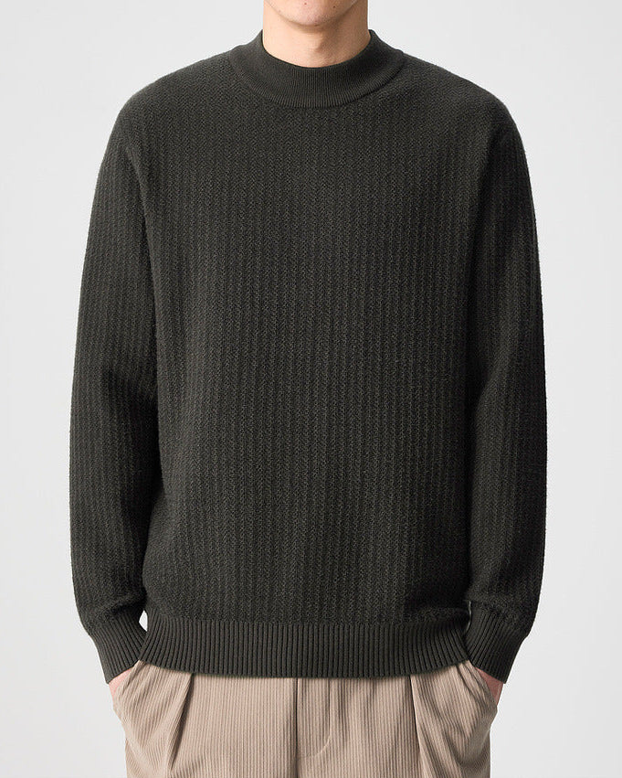 Momeike gerippter eleganter Pullover mit halbhohem Kragen