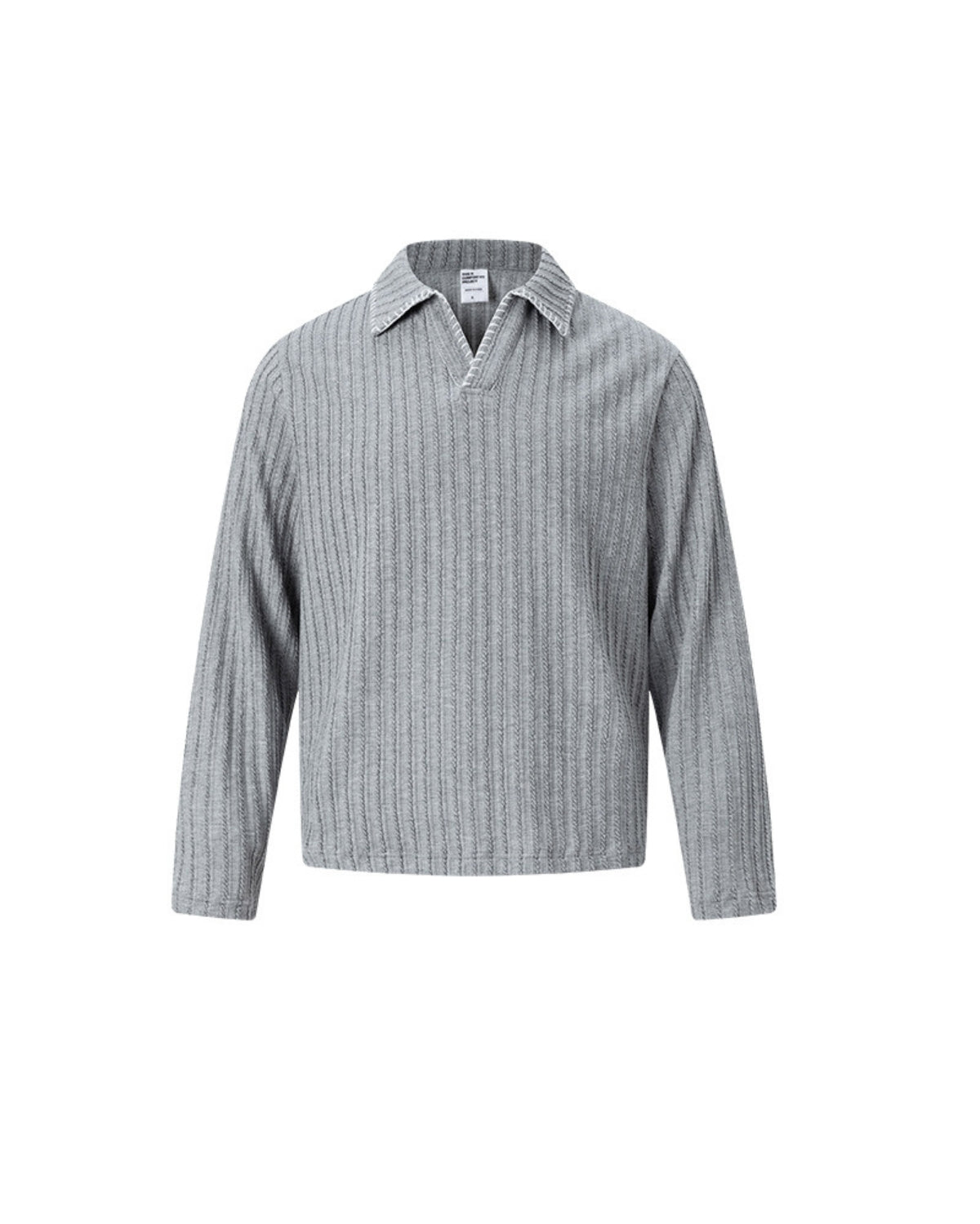 Polo-Langarmpullover mit Rippenstrick und Kontrastnähten