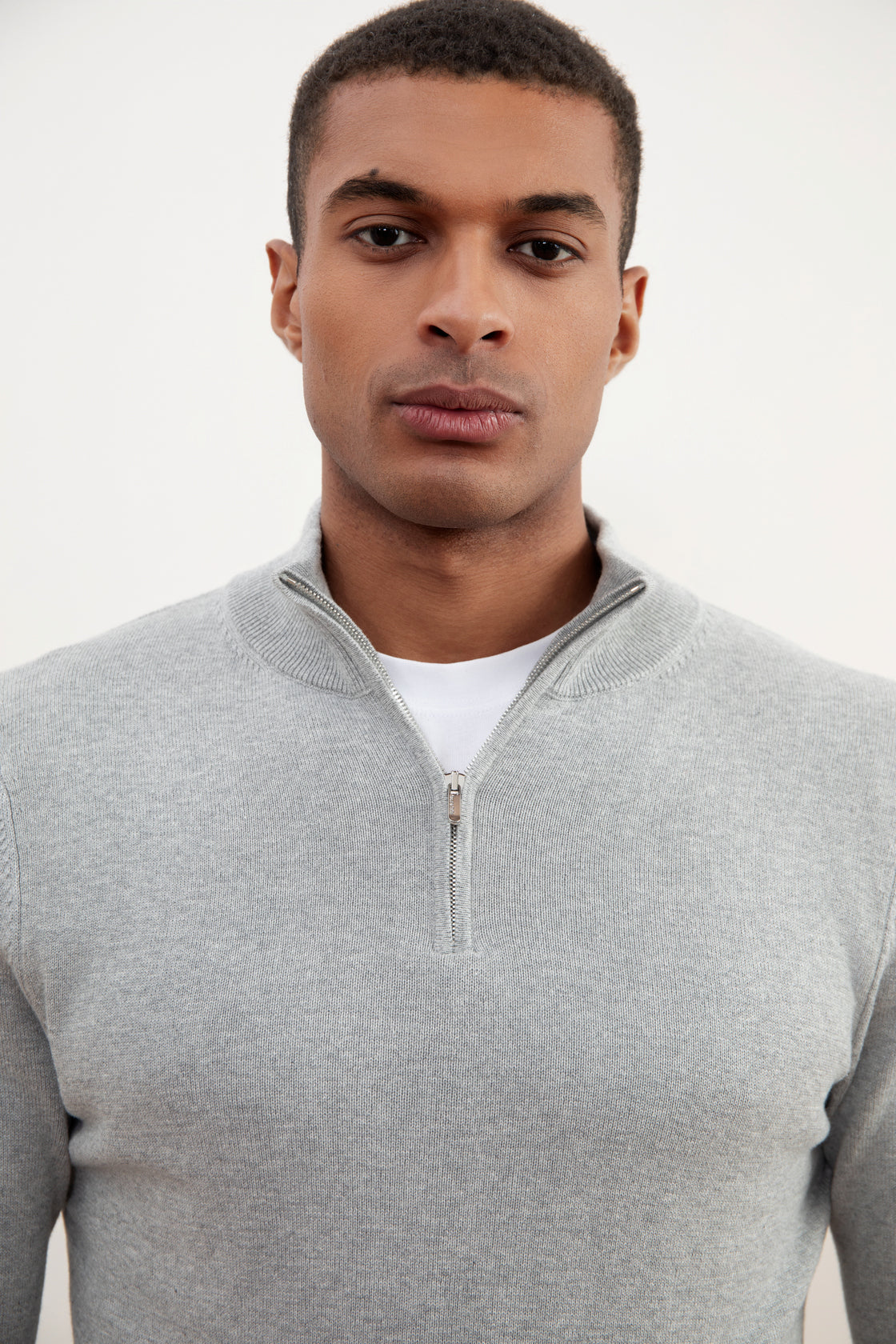 Grauer Mélange Pullover Half-Zip